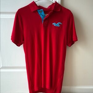 Vibrant Red Polo Shirt with Blue Details
